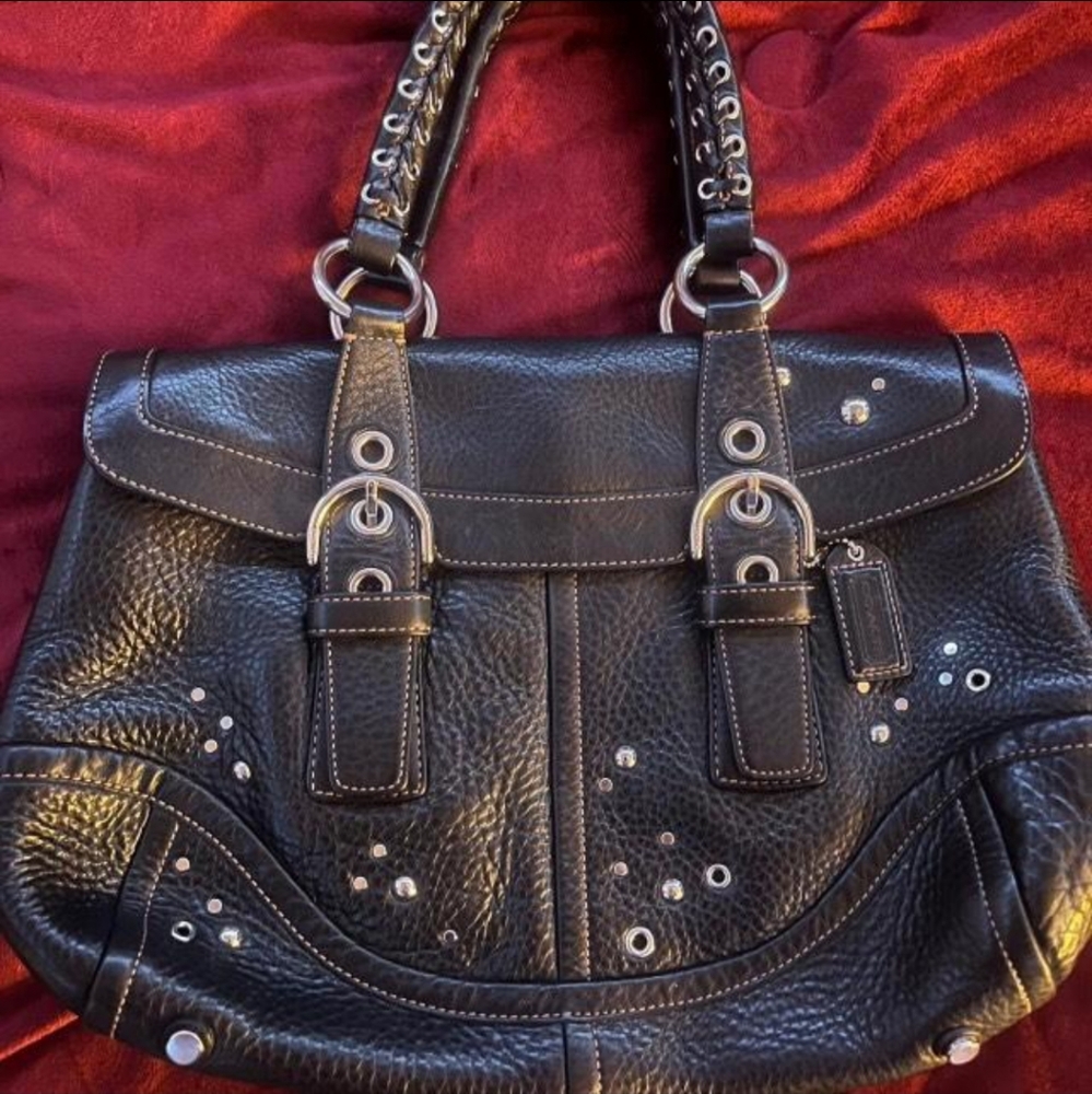 Coach Rare Limited Edition StuddedExpandable Leather Flap Satchel, Style #10933 - Picture 2 of 4